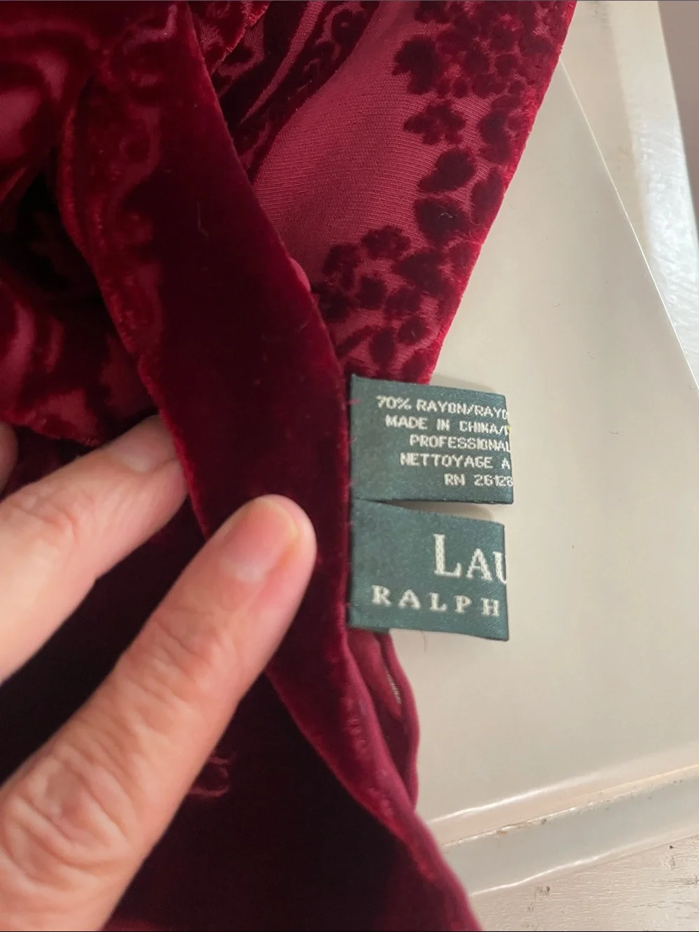 Lauren Ralph Lauren Deep Burgundy Burnout Velvet Scarf Rayon Silk